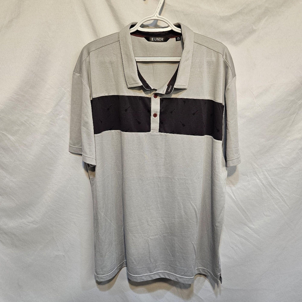 2UNDR Polo Golf Shirt Mens Size XXL Short Sleeve Rockin' Lt Grey Guitars Design